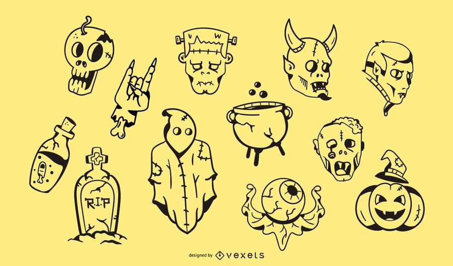 Halloween Stroke Style Elements Halloween Stroke Style Elements