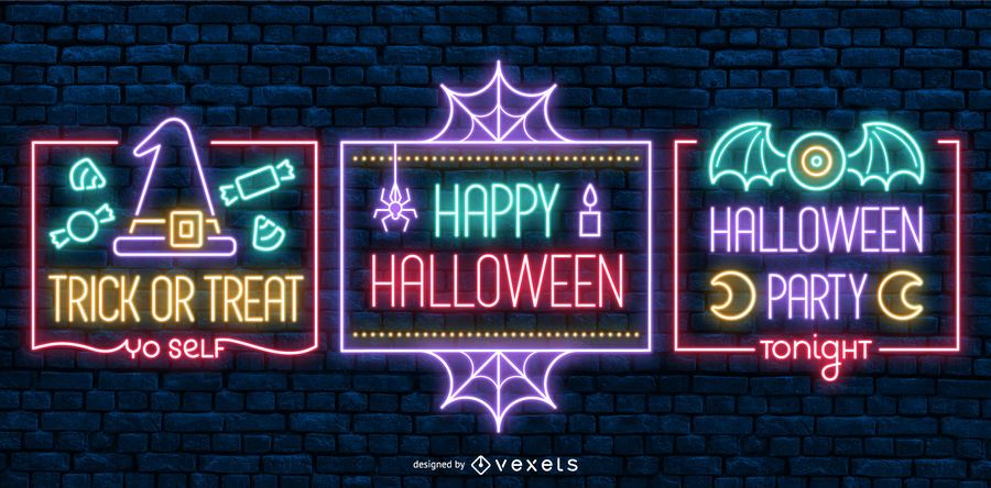 Rótulos de estilo de néon de Halloween Rótulos de estilo de néon de Halloween