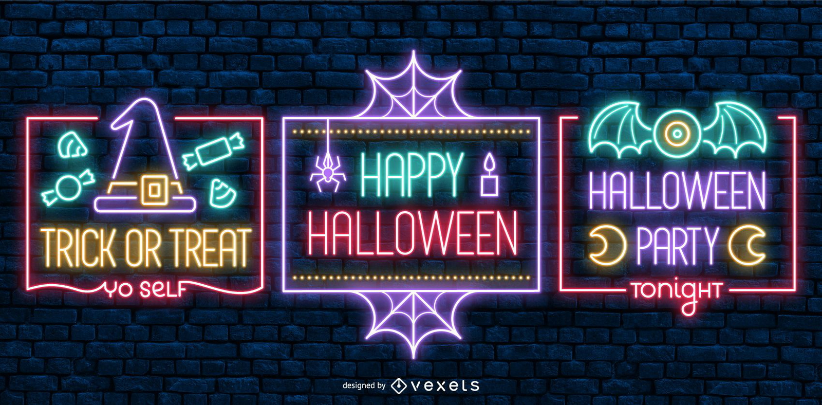 Halloween Neon Style Labels