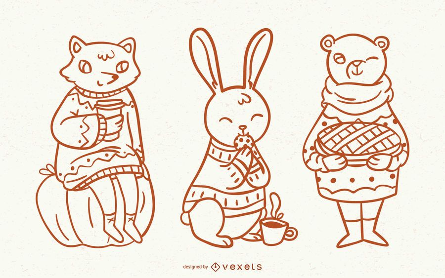 Autumn animals stroke set Autumn animals stroke set
