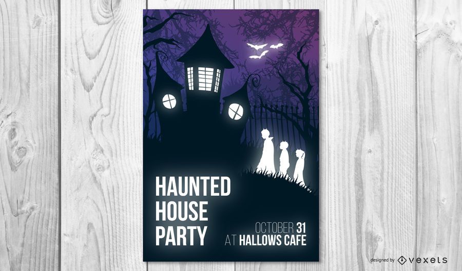 Cartaz de halloween de festa em casa assombrada Cartaz de halloween de festa em casa assombrada