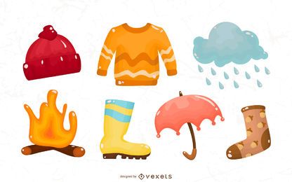 Glossy autumn elements set Glossy autumn elements set