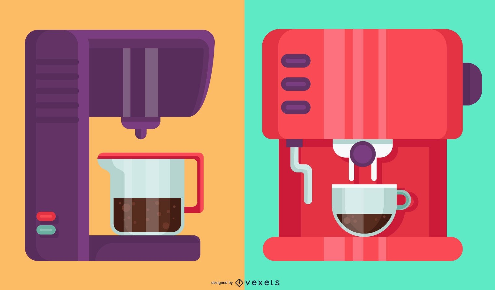 Colorful coffee machines illustration