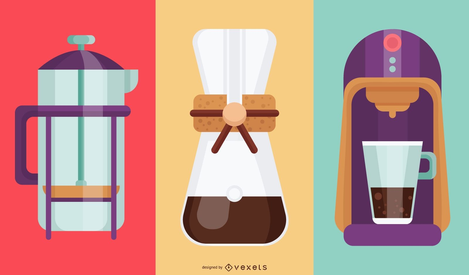Colorful coffee makers illustration