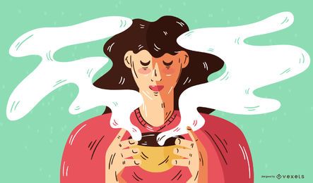Mujer bebiendo café ilustración vectorial Mujer bebiendo café ilustración vectorial