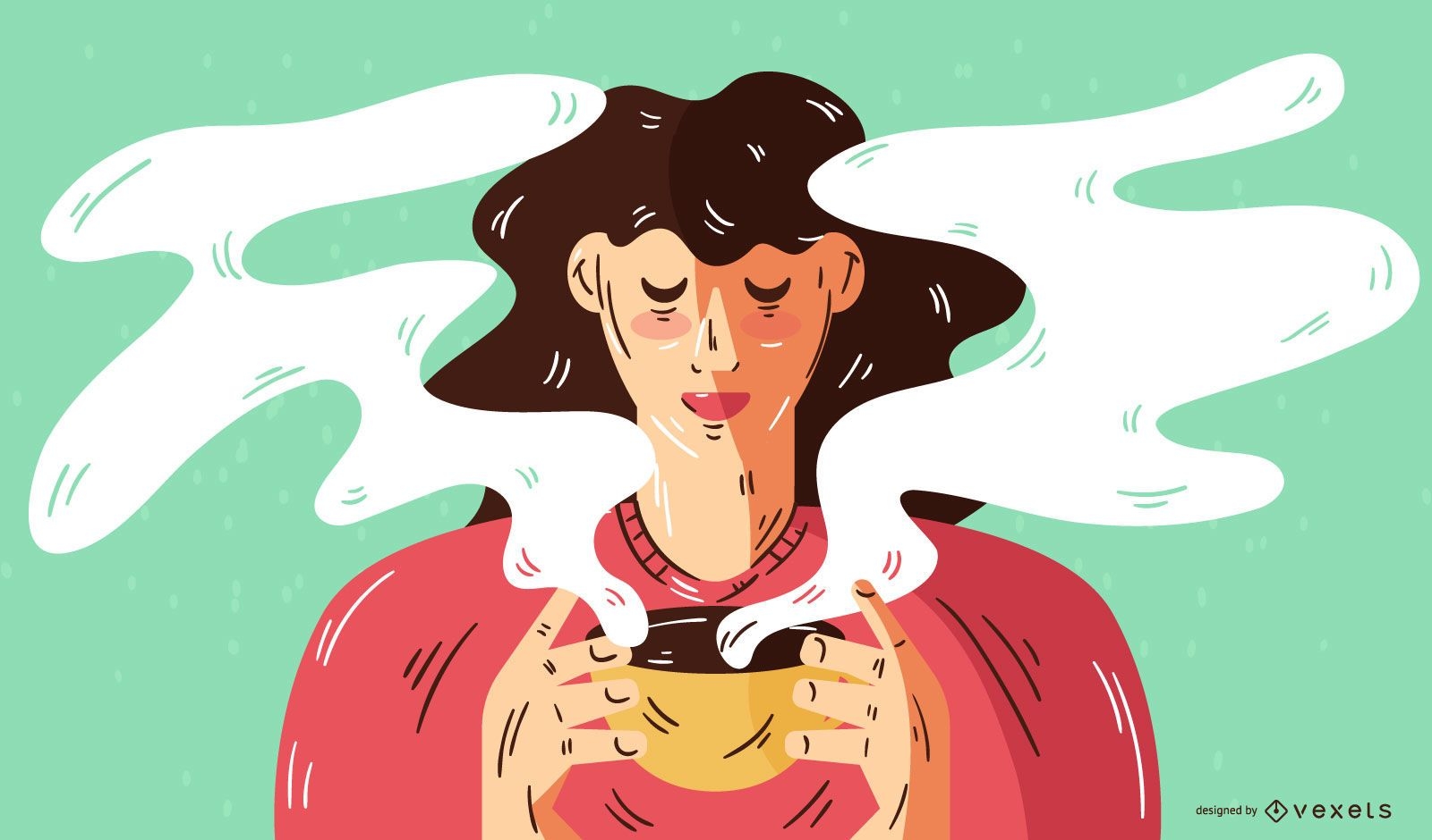 Frau die Kaffee-Vektor-Illustration trinkt