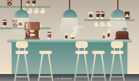 Ilustración de cafetería plana Ilustración de cafetería plana
