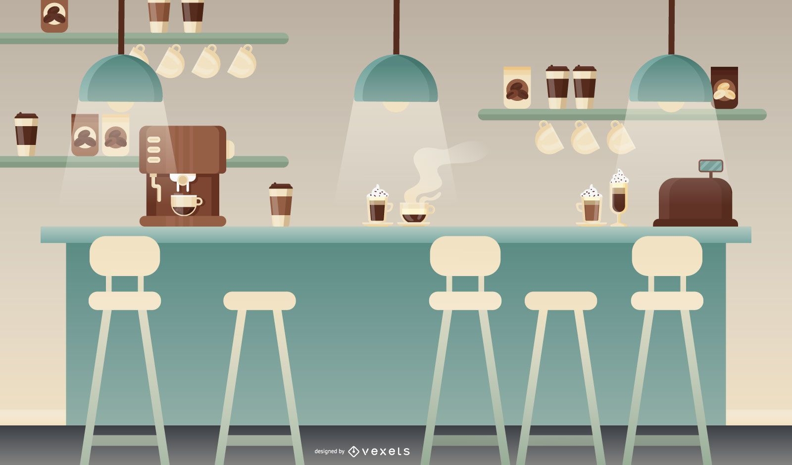 Ilustración de cafetería plana