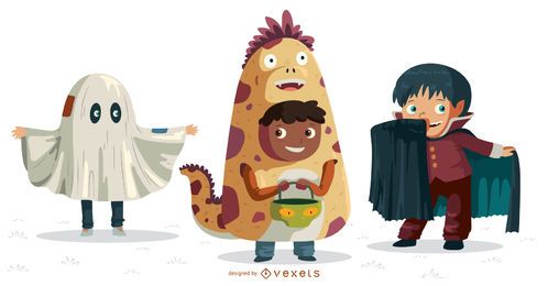 Conjunto de personagens infantis de Halloween