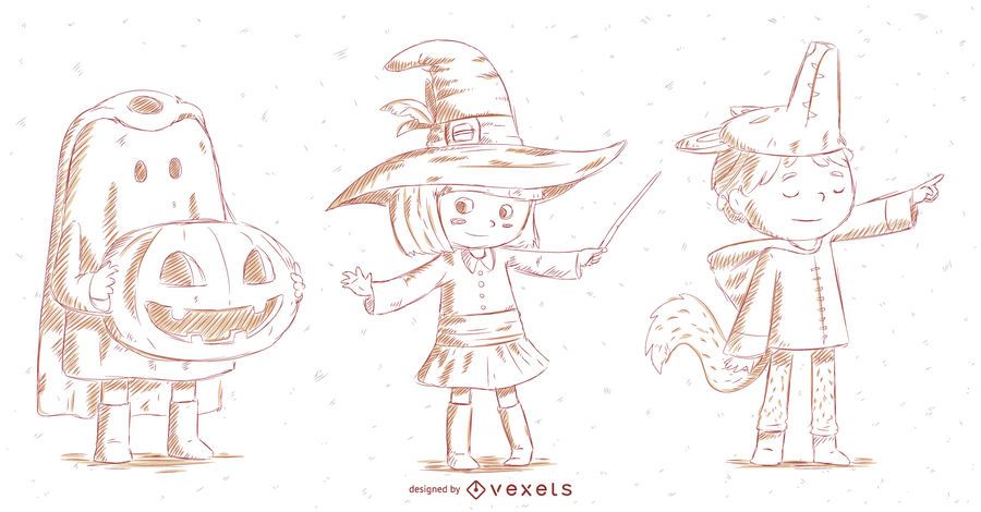 Halloween hand drawn character set Halloween hand drawn character set