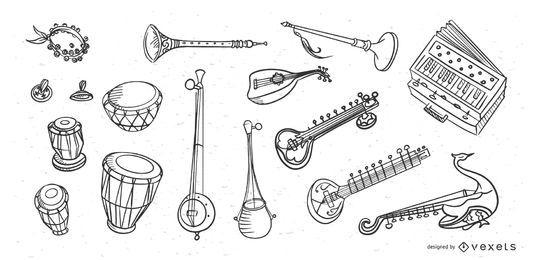 India music instruments doodles