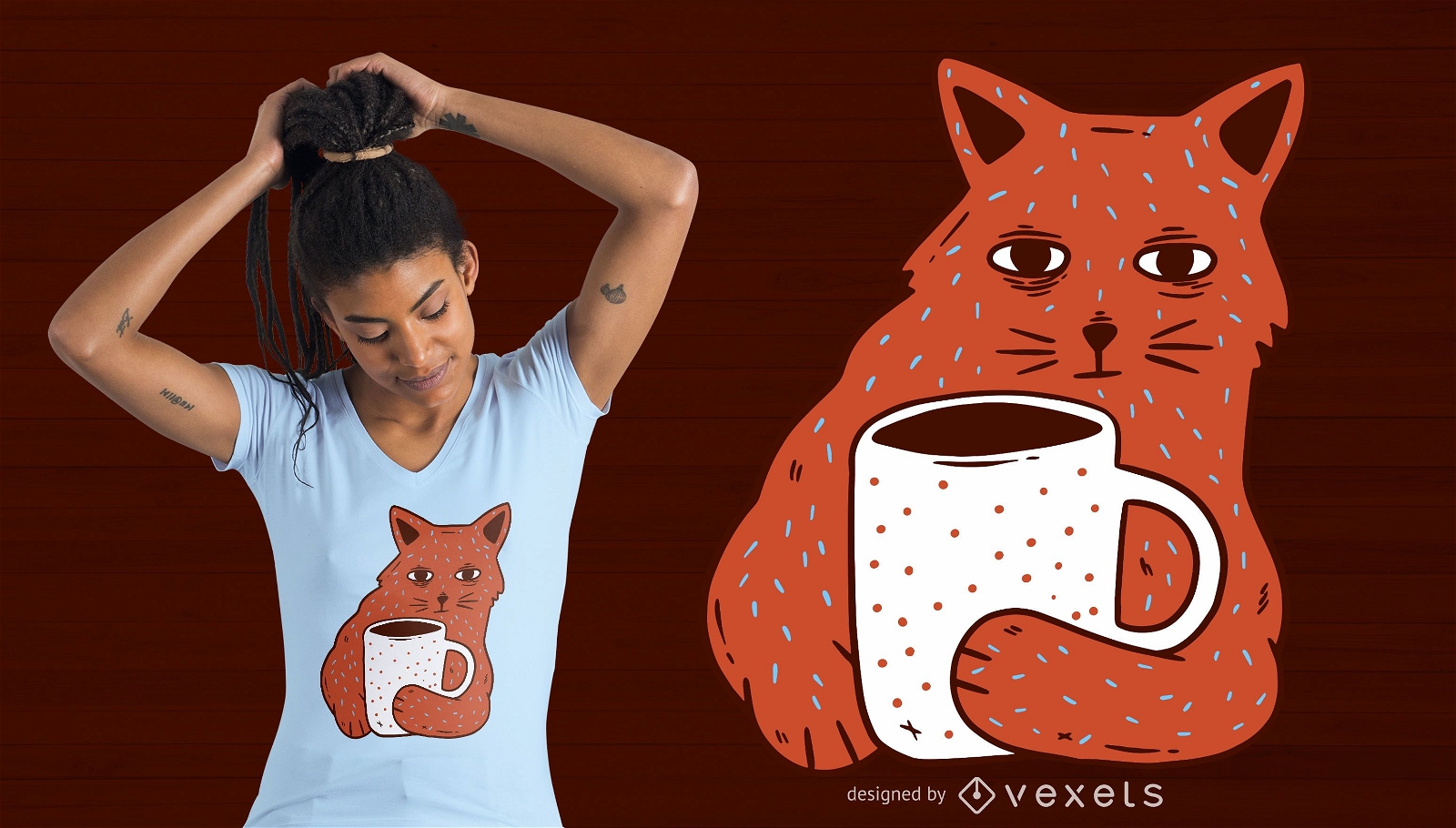 Kaffee und Katze T-Shirt Design