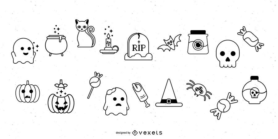 Halloween Stroke Icon Set Halloween Stroke Icon Set