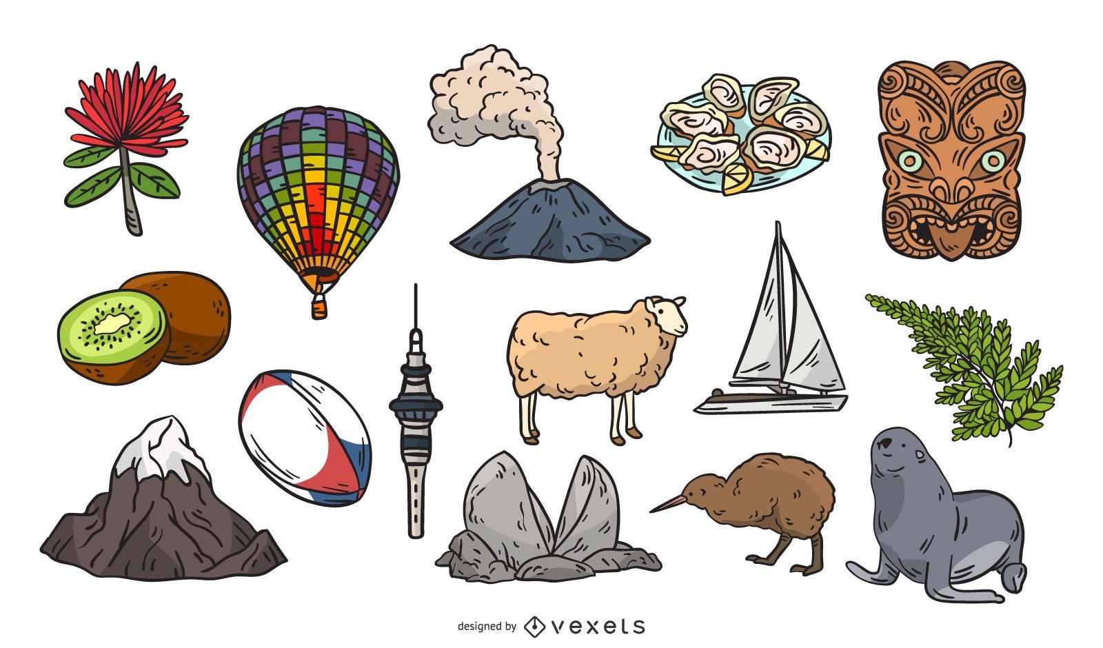 Handgezeichnete Elemente Neuseelands