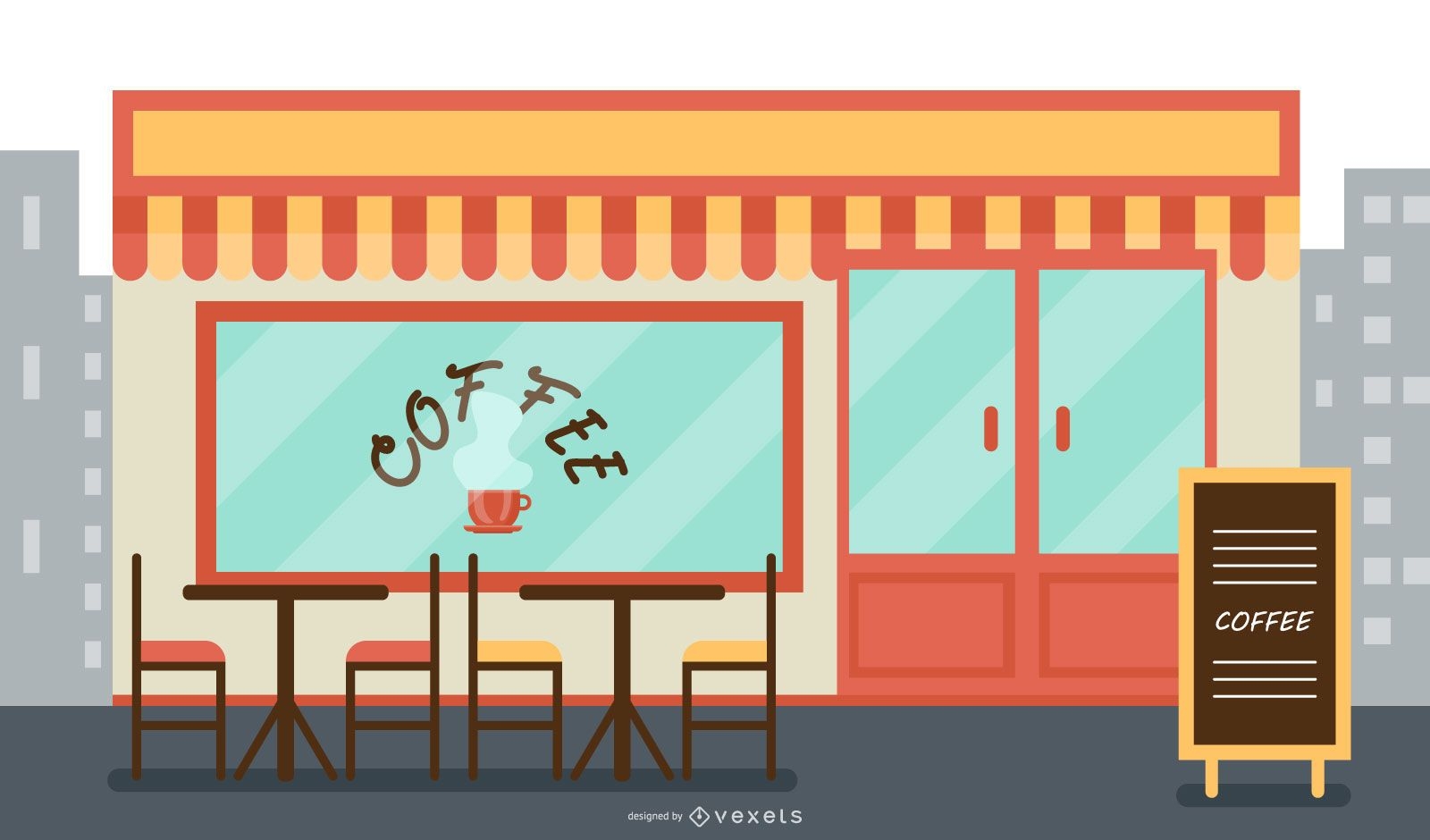Ilustração plana da cafeteria