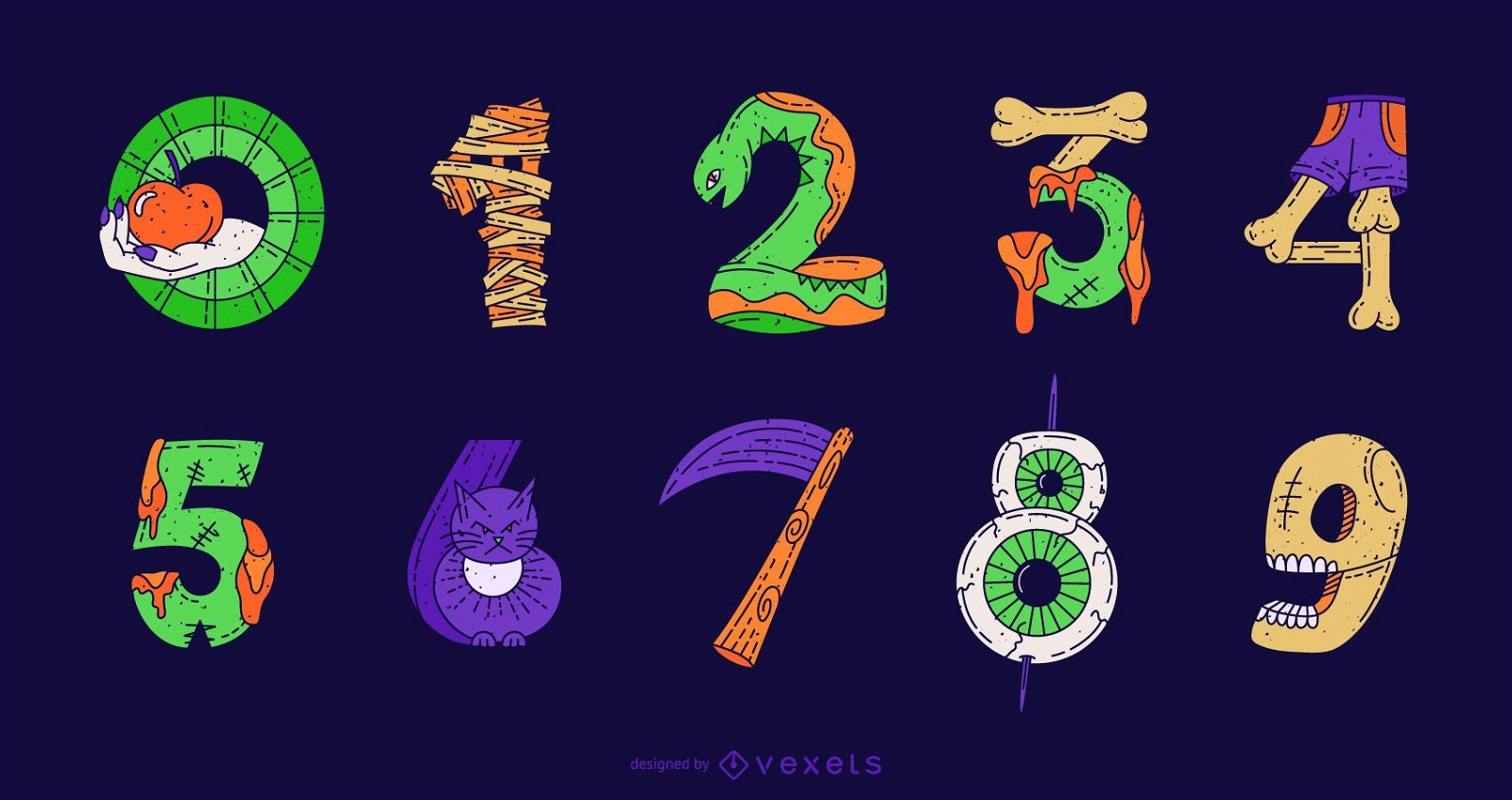 Conjunto de vectores de números coloridos de Halloween