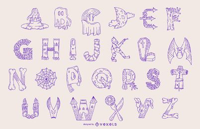Halloween alphabet line set