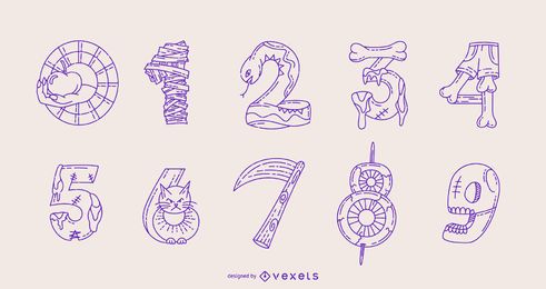 Halloween numbers line set