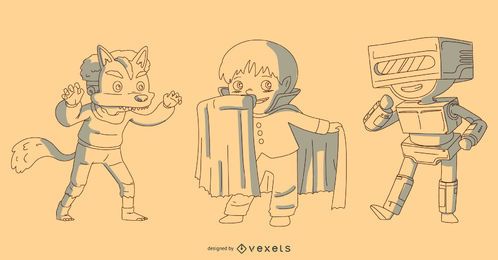 Halloween Kinder Kostüm Vektor Set