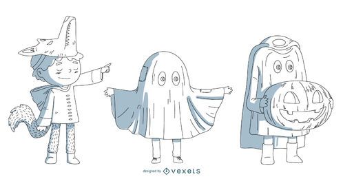 Conjunto de vetores de fantasia de Halloween para crianças