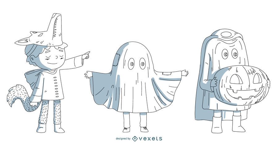 Conjunto de vectores de niños de disfraces de Halloween Conjunto de vectores de niños de disfraces de Halloween
