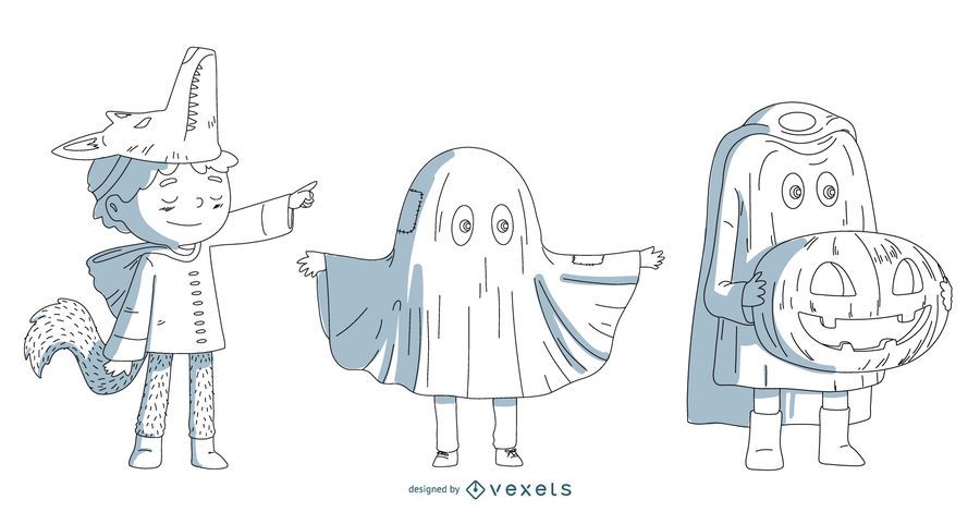 Halloween Costume Kids Vector Set - Vector Download