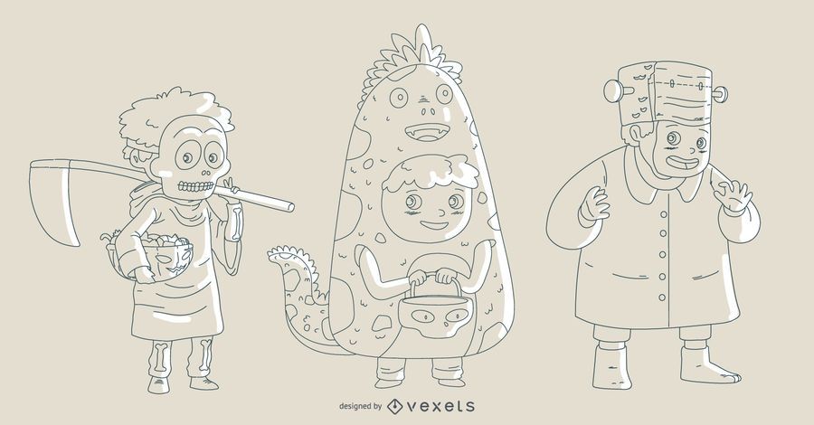 Doces ou travessuras Halloween Kids Vector Set Doces ou travessuras Halloween Kids Vector Set