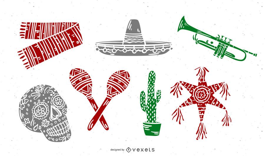 Conjunto de silhueta de elementos culturais mexicanos Conjunto de silhueta de elementos culturais mexicanos