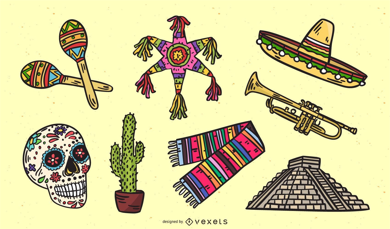 Conjunto de elementos culturais mexicanos