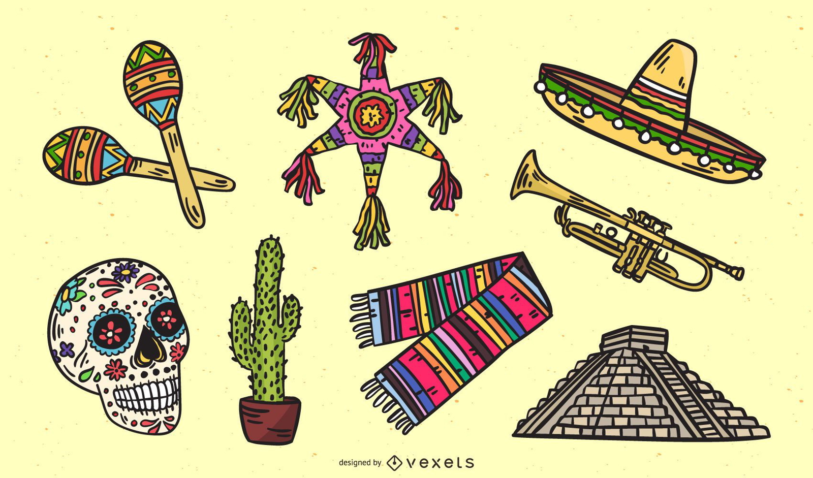 Conjunto de elementos culturales mexicanos.
