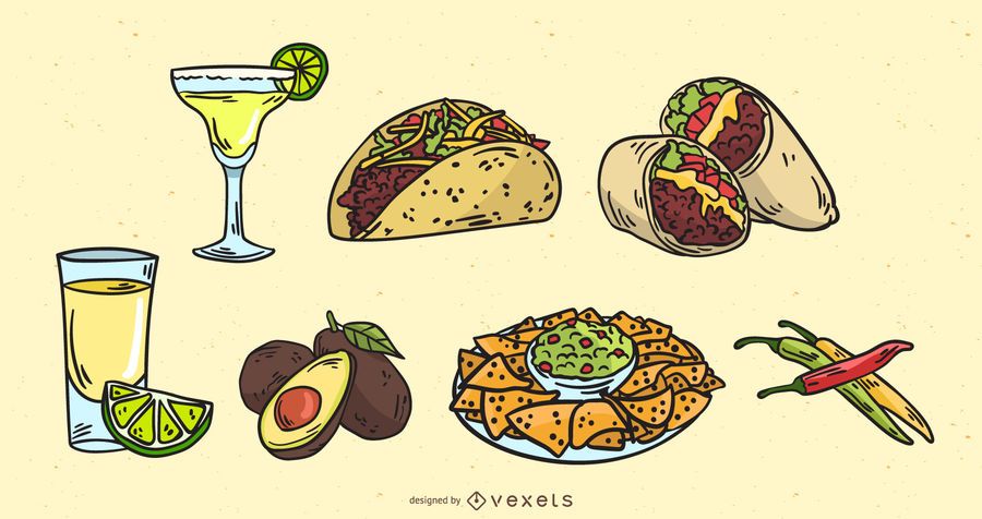 Conjunto de vetores de comida mexicana Conjunto de vetores de comida mexicana
