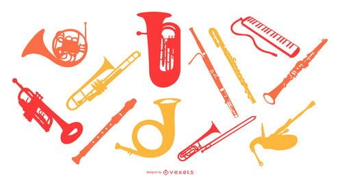 Conjunto de silueta de instrumento de música de viento Conjunto de silueta de instrumento de música de viento