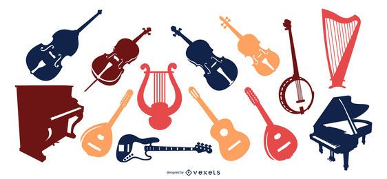 Conjunto de vectores de silueta de instrumento de cuerda Conjunto de vectores de silueta de instrumento de cuerda