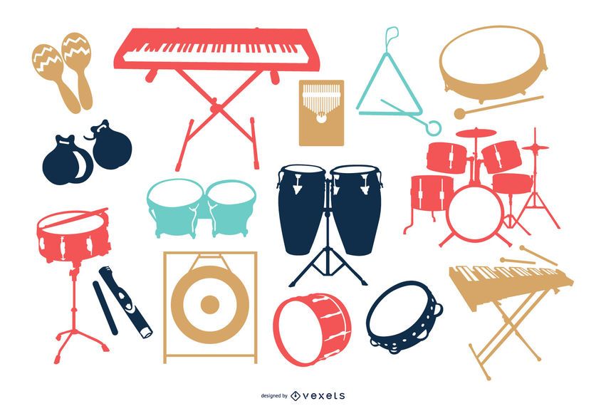 Colorful Music Instrument Silhouette Set Colorful Music Instrument Silhouette Set