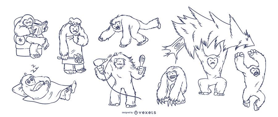Conjunto de mão desenhada Yeti Conjunto de mão desenhada Yeti