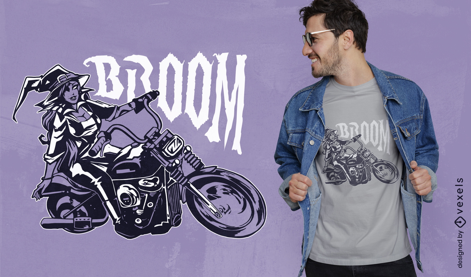 Diseño de camiseta de bruja de moto