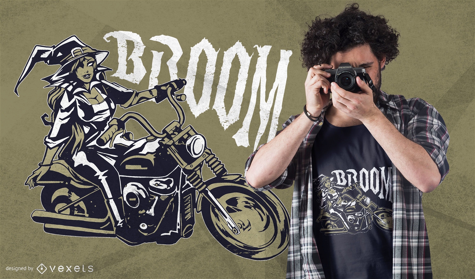 Design de camiseta da bruxa motocicleta