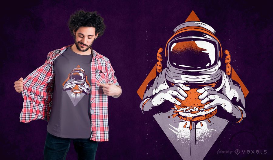 Projeto do t-shirt do hamburguer do astronauta Projeto do t-shirt do hamburguer do astronauta