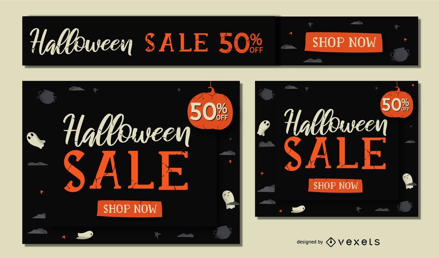 Conjunto de banner de venta de Halloween Conjunto de banner de venta de Halloween