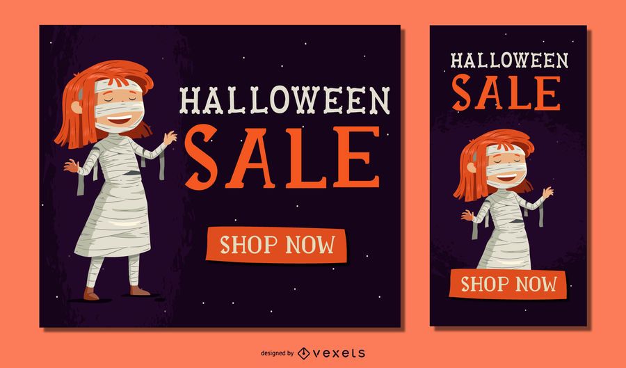 Banner de venta de momia de niña de Halloween Banner de venta de momia de niña de Halloween