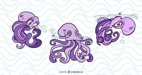 Conjunto de ilustración de monstruo Kraken Conjunto de ilustración de monstruo Kraken