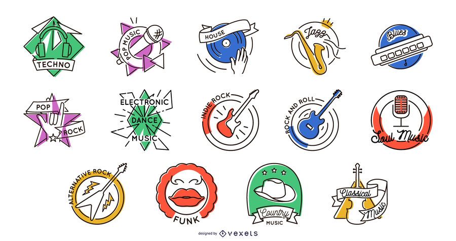 Music genres badge collection Music genres badge collection