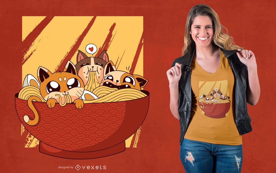 Diseño de camiseta de gatos Ramen Diseño de camiseta de gatos Ramen