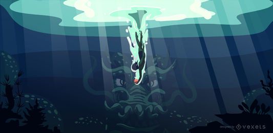 Underwater dragon illustration design Underwater dragon illustration design
