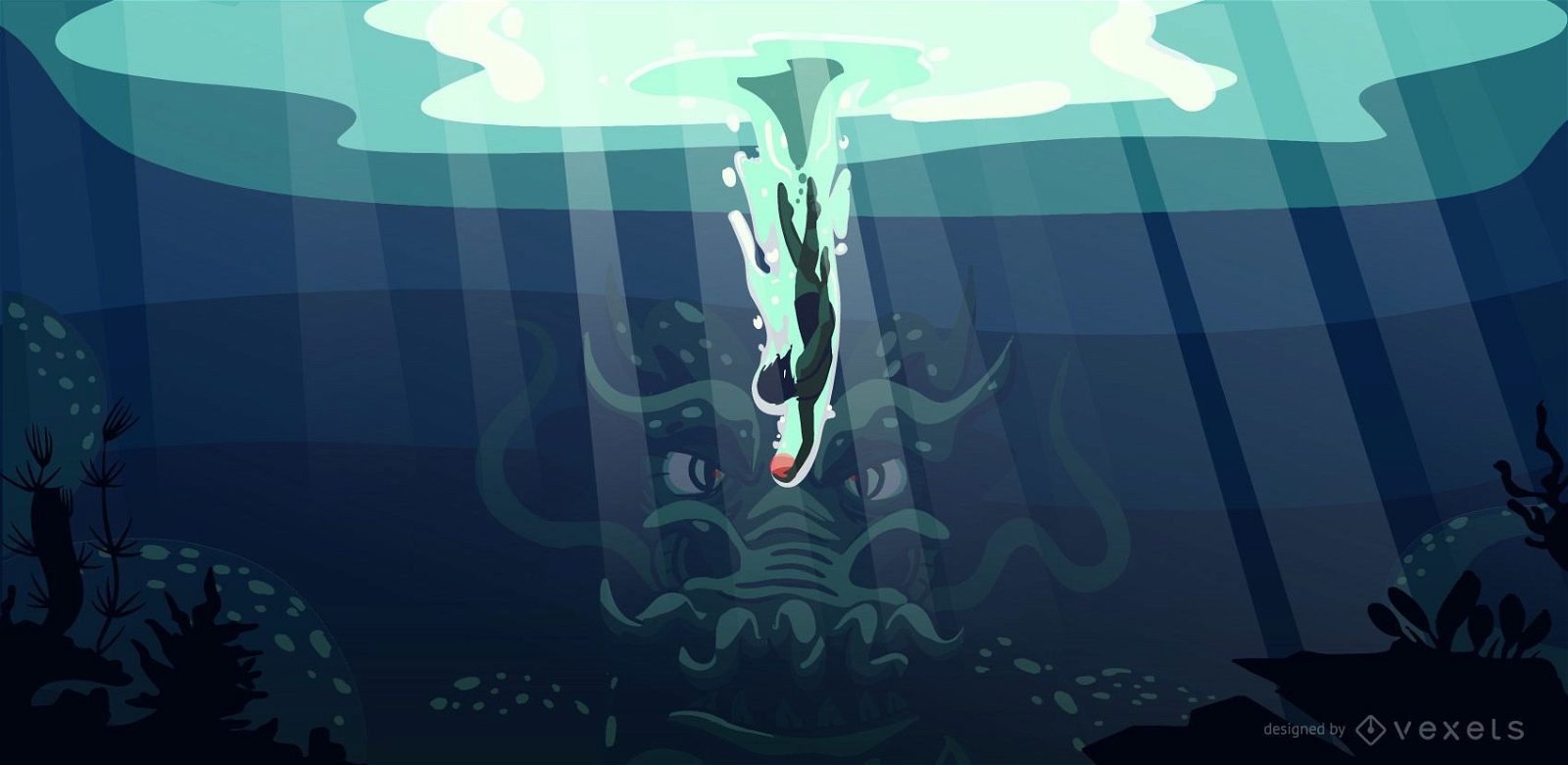 Unterwasserdrachen-Illustrationsdesign