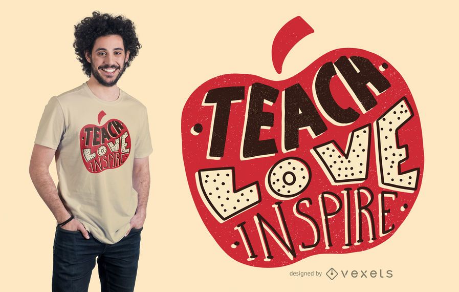 Teacher Apple Lettering T-shirt Design Teacher Apple Lettering T-shirt Design