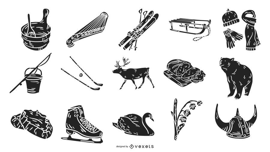 Finland culture elements silhouettes Finland culture elements silhouettes