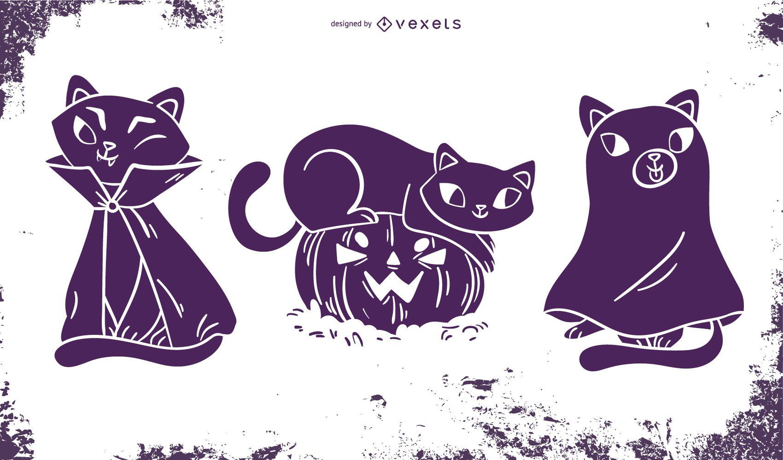 Funny Halloween Cat Silhouette Set