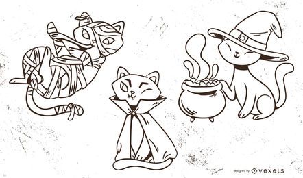 Conjunto de vetores fofos de gatos de Halloween