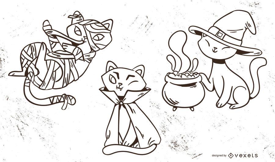 Halloween Cats Cute Vector Set Halloween Cats Cute Vector Set